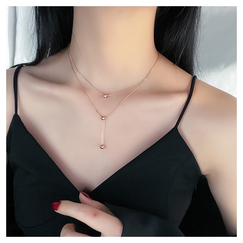 Kalung Korea retro double layer titanium steel rose gold