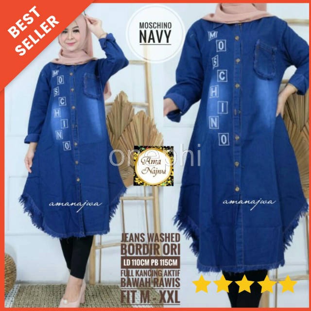 Mochi Long tunik Jeans dres jins bordir mochi