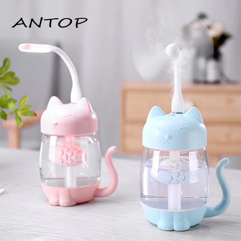 Humidifier Diffuser Aromaterapi Purifier Lampu 350ML Tidur Usb Anak Kucing ANTOP