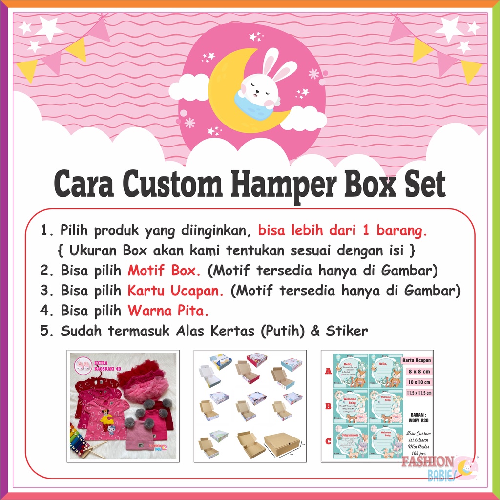 ❤ Baby Fashion ❤ HAMPER BOX SET CUSTOM ( TERMASUK BOX /GIFTCARD /PITA /KERTAS ALAS PUTIH /STIKER )