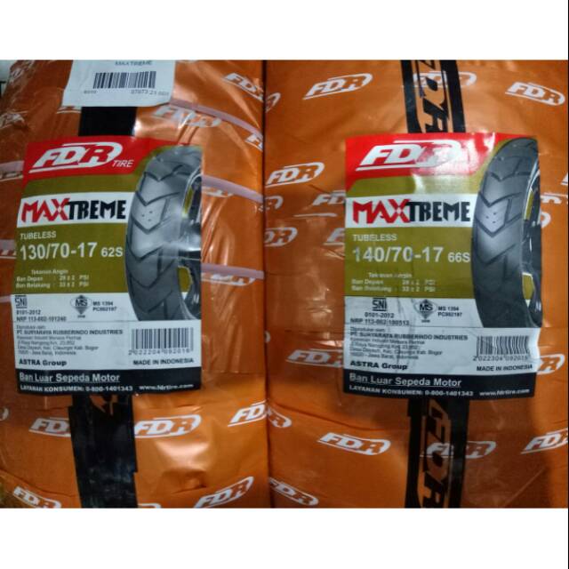 Paketan Ban FDR 130/70-17 dan 140/70-17 Maxtreme Intermediate Compound Tubeless