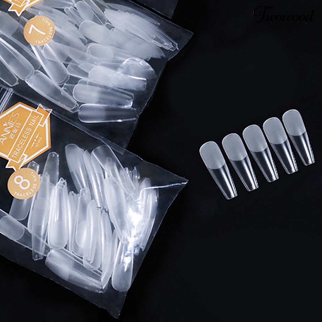 Twowood 50Pcs / Kantong Kuku Palsu Transparan Ultra Tipis Bentuk T Tahan Lama Untuk Nail Art Wanita