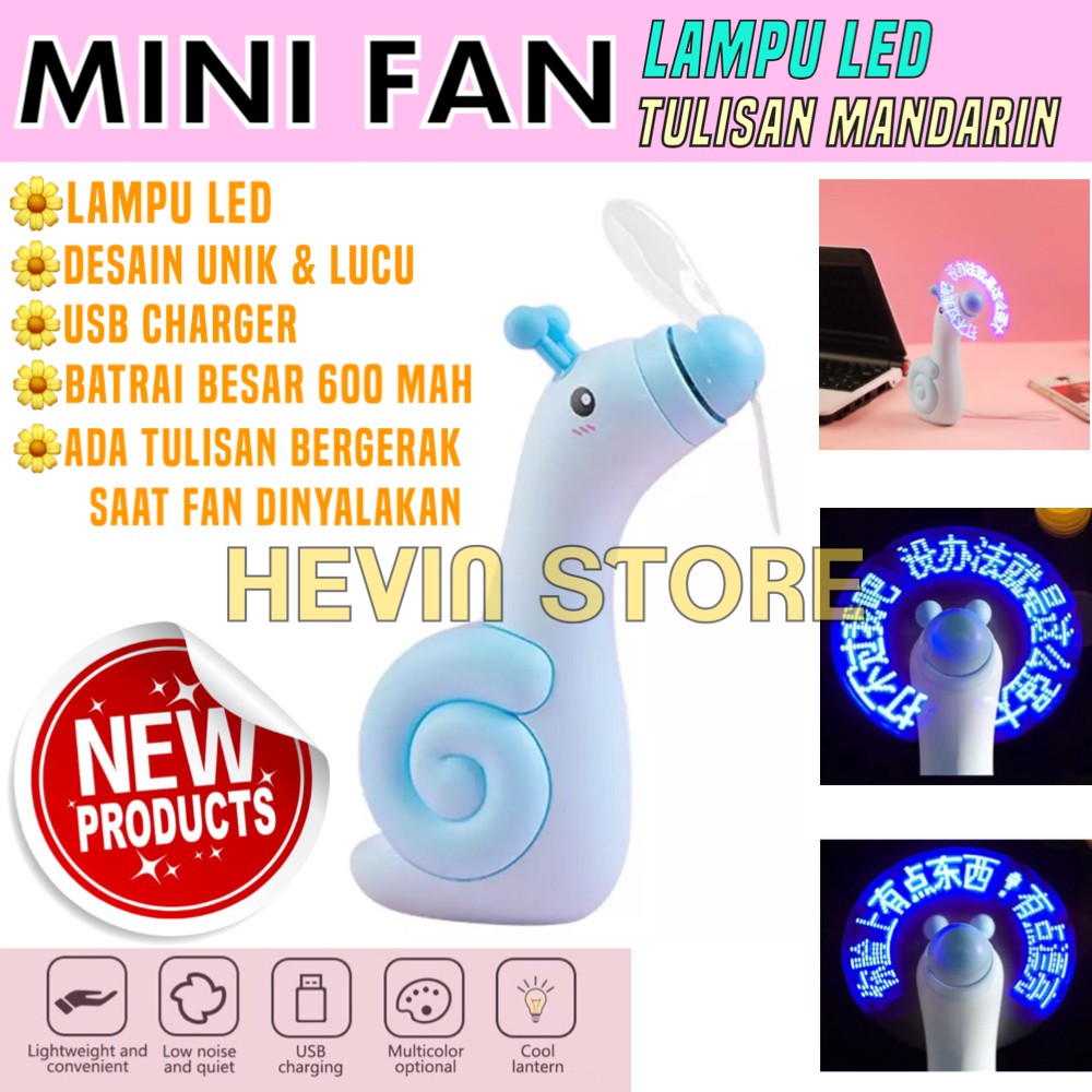 MINI FAN PORTABLE UNIK LAMPU LED TULISAN MANDARIN TERBARU 2019