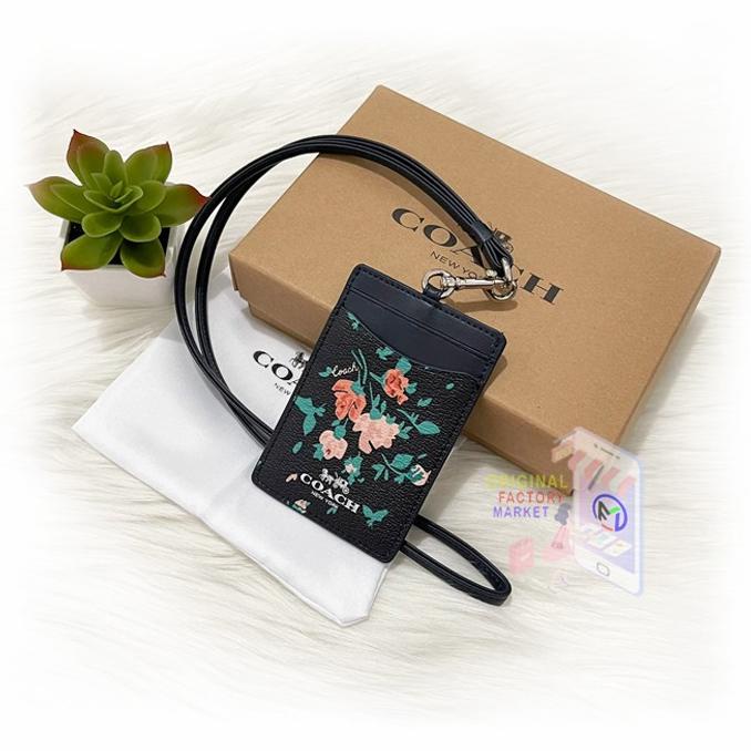 

[[COD]] LANYARD C0ACH 91792 Midnight Black with ROSE BOUQUET PRINT LANYARD ID BERKUALITAS Kode 1107