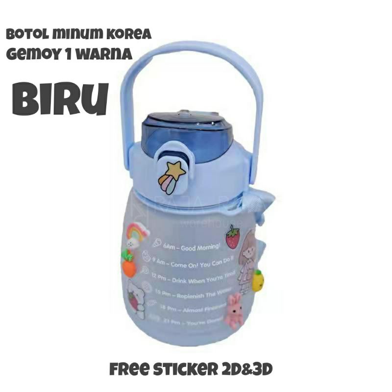 [⚜️RR⚜️] BOTOL MINUM VIRAL 2000ml 2L 2 LITER BOTOL MINUM 2L 2000ml 2 liter BOTOL VIRAL BOTOL MINUM KOREA BOTOL MINUM MOTIVASI BONUS STICKER LUCU-1 warna 1300ml/ BIRU