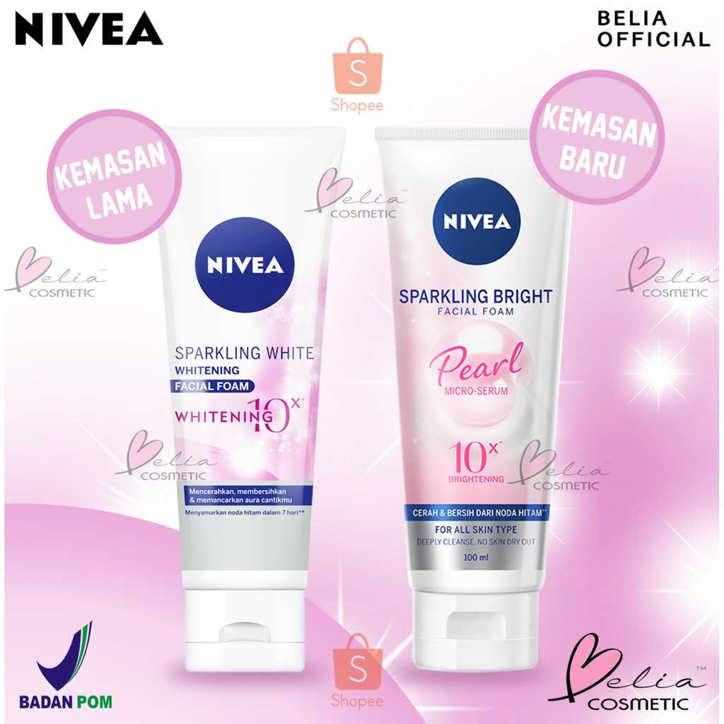 ❤ BELIA ❤ NIVEA Sparkling White Whitening Facial Foam 50 | 100 (✔️BPOM)