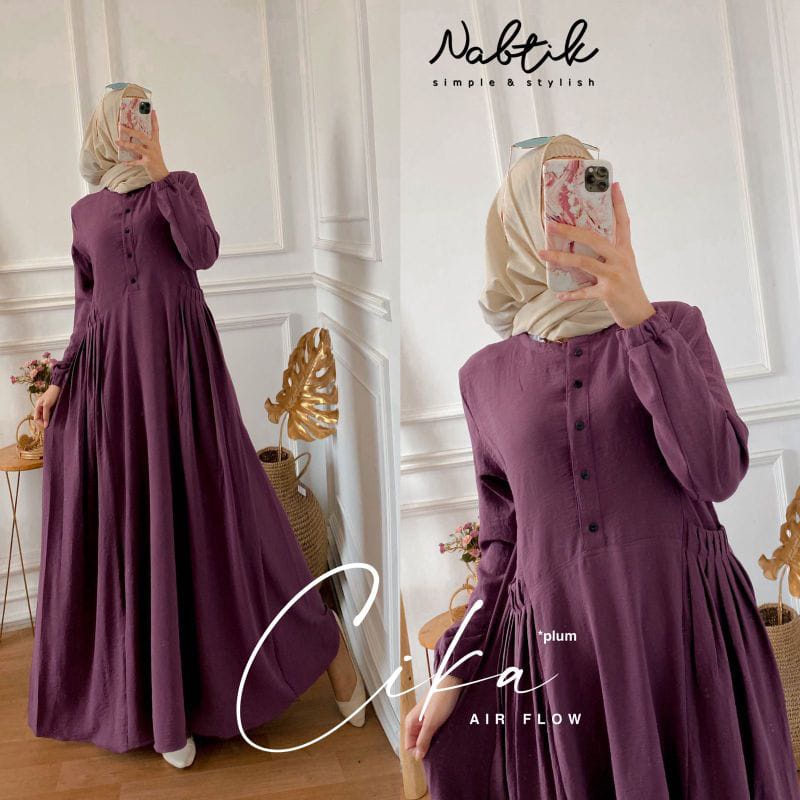 Gamis Busui Polos Cika Dress Bahan Crinkle Airflow