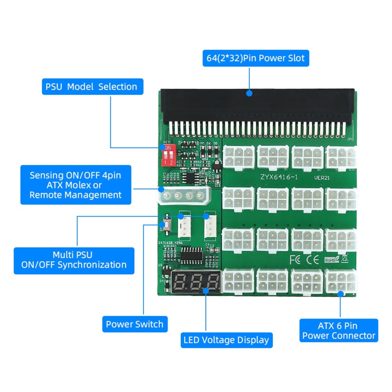 Papan Konversi Daya Server btsg 16x6pin Adaptor 12V Graphics Power Supply Board