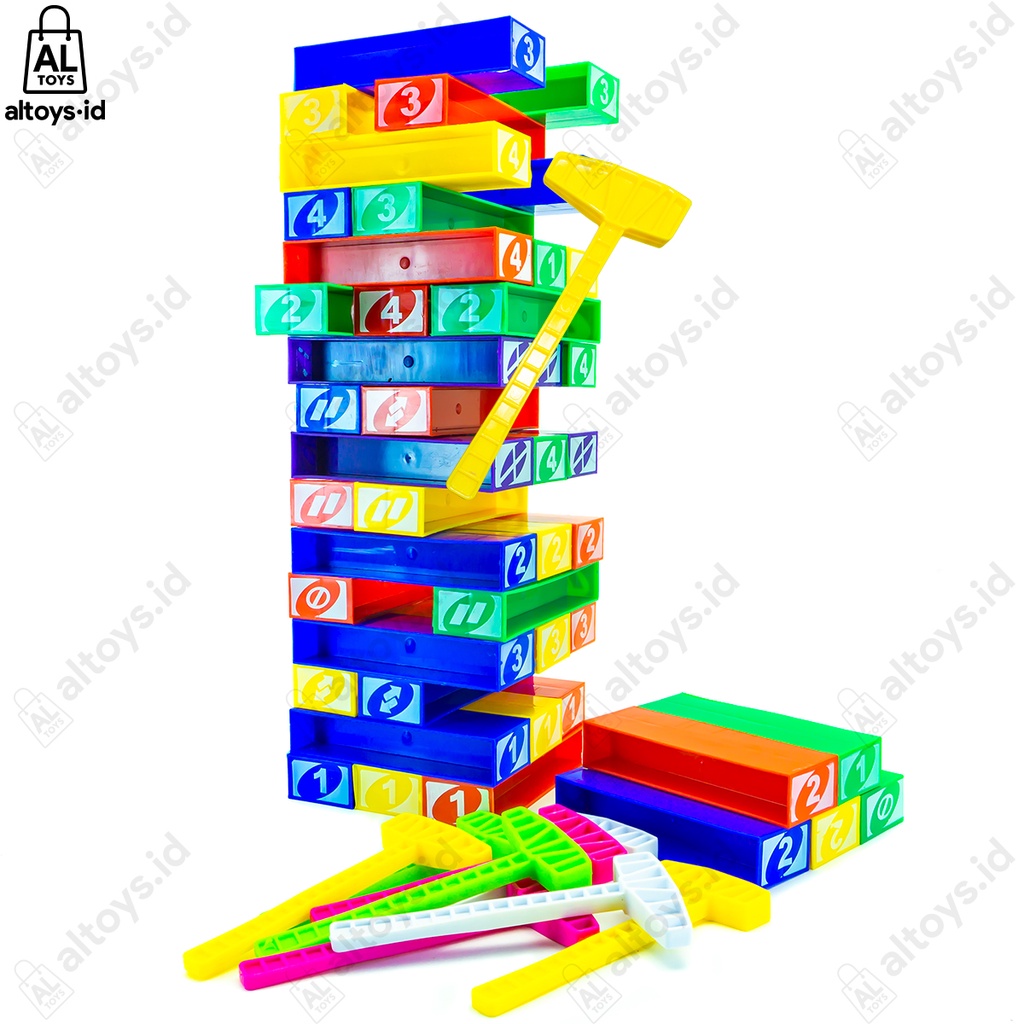 Mainan Susun Balok 3in1 Puzzle Block / Domino / Pile Block Dengan Martil Ajaib AU04