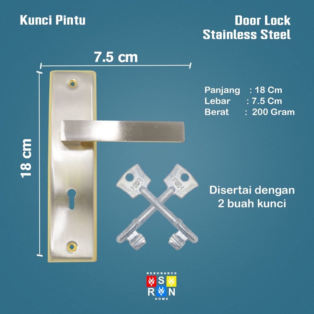 Kunci Pintu Rumah Top M-Class Gold Kumplit 1 Set | 20cm | Kunci Pintu Kamar Full Set Resonance Home