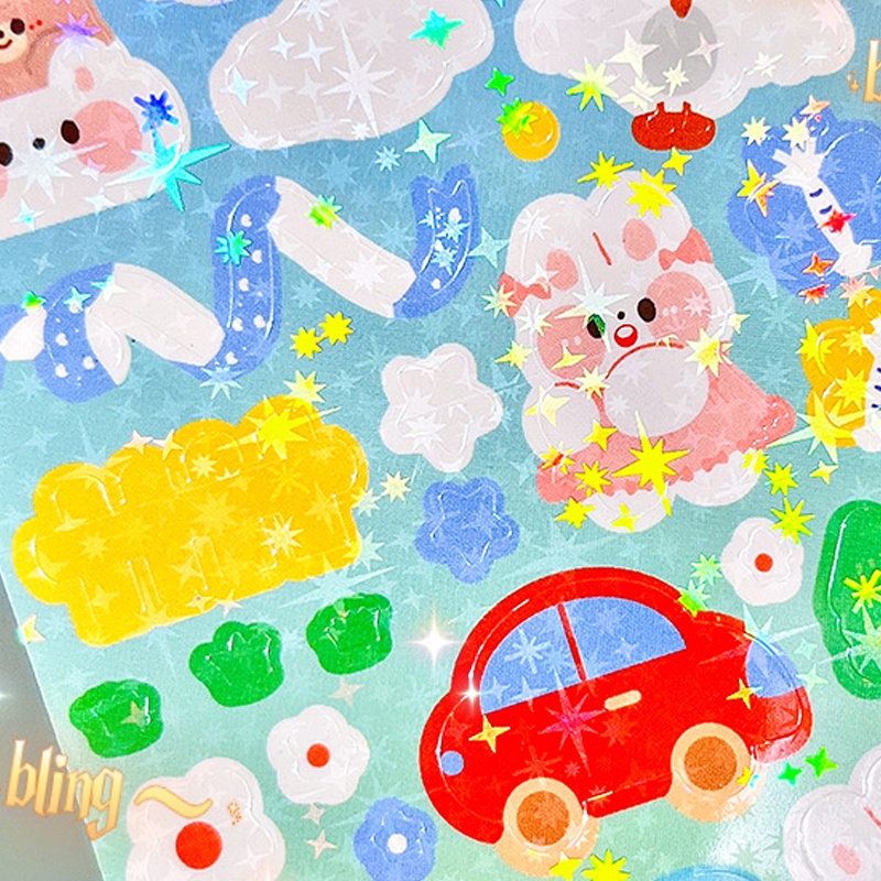 2 Lembar Stiker Glitter Motif Kartun Lucu Untuk Dekorasi DIY