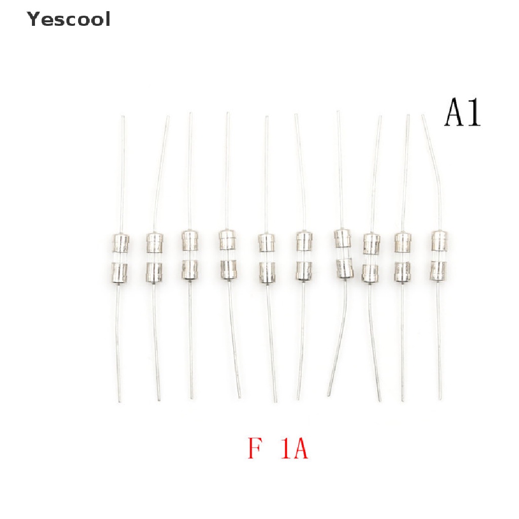 Yescool 10pcs Sekring Tabung Kaca Axial F1A / 1.5A / 2A / 3A / 5A 3.6x10mm 250V