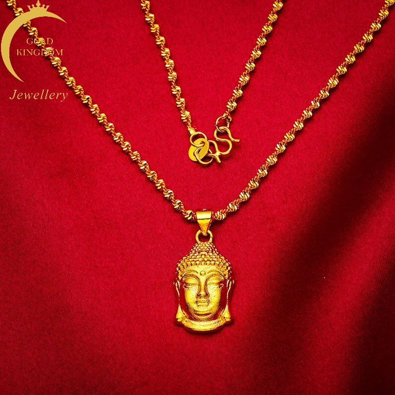 Kalung Lapis Emas Emas Asli Kadar 375Dengan Liontin Maitreya Buddha Gaya Korea