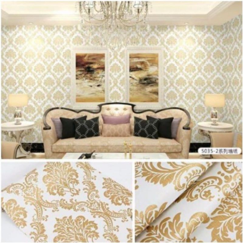 Walpeper dinding motif 3D / ungu / biru / kuning / putih / kayu / walpaper dekorasi-VINTAGE GOLD
