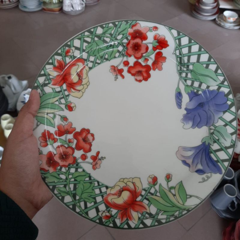 FLOWER DINNER PLATE PIRING KERAMIK SANGO MOTIF BUNGA CANTIK SHABBY PAJANGAN HIASAN DINDING DEKOR