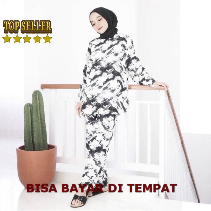 Set Baju Setelan Wanita Remaja Korea Import Murah Kekinian Terbar NZ285 Setelan Tie Dye Panjang Cl