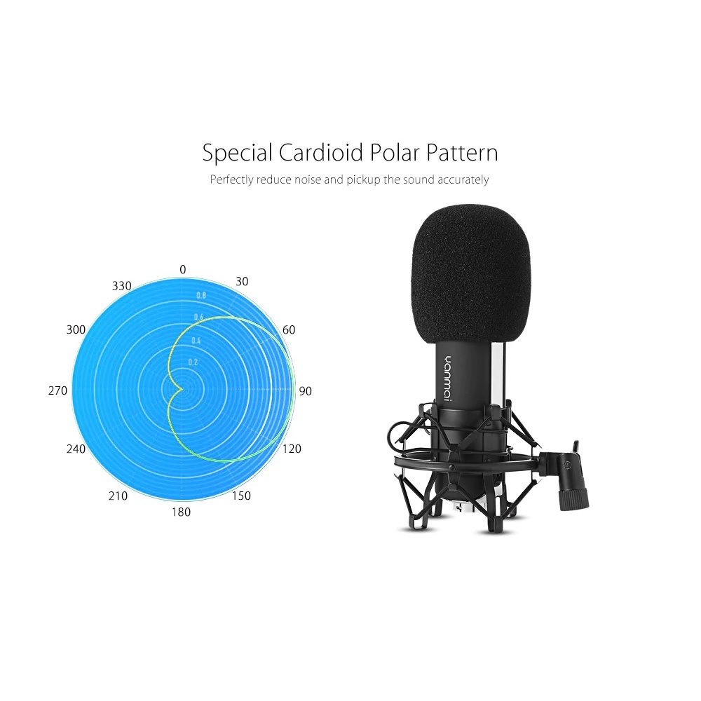 YANMAI Q8 - Professional Cardioid Condenser Microphone for Live Broadcast Podcast Recording - Mikrofon Profesional untuk Rekaman maupun Podcast