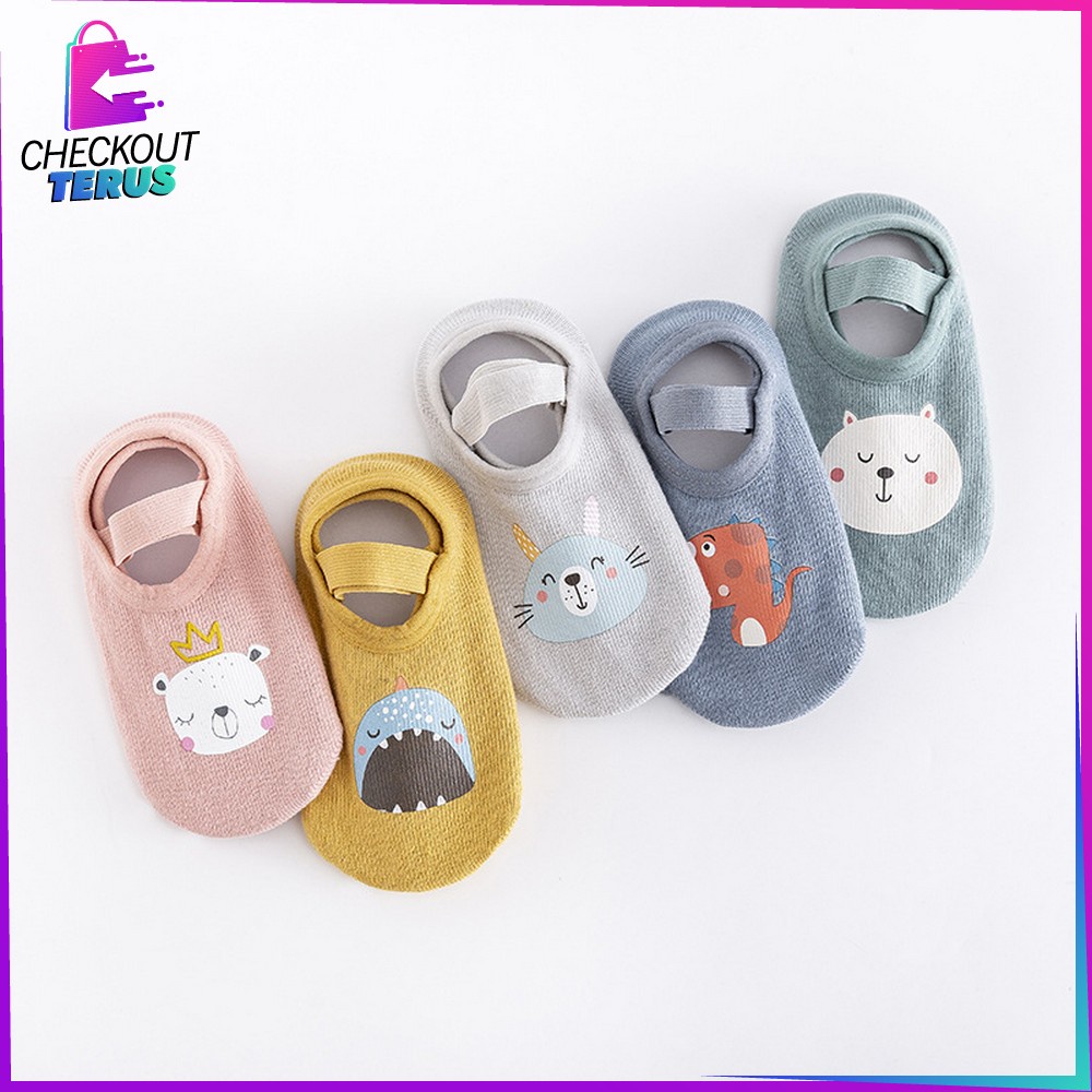 CT P216 Sepatu Bayi PreWalker Kaos Kaki Anak Bayi Unisex dengan Strap Motif Kartun Hewan Sepatu Baby Gambar Binatang Anti Slip