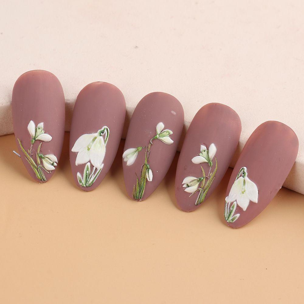 Solighter Nail Art Sticker Decals Manicure Desain Ukiran Snowdrop Campanula 5D Hollow