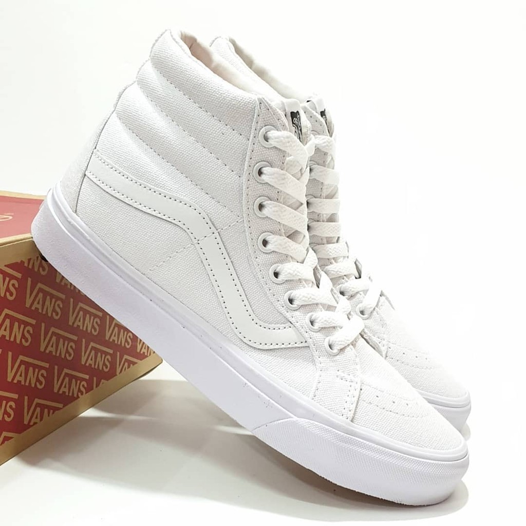 white leather vans hi tops