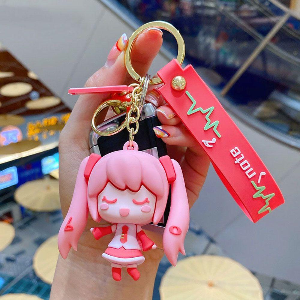 QUINTON Miku Hatsune Gantungan Kunci Perhiasan Hadiah Miniatur Mobil Gantungan Kunci Anime Jepang Darah Panas Anime Key Ring