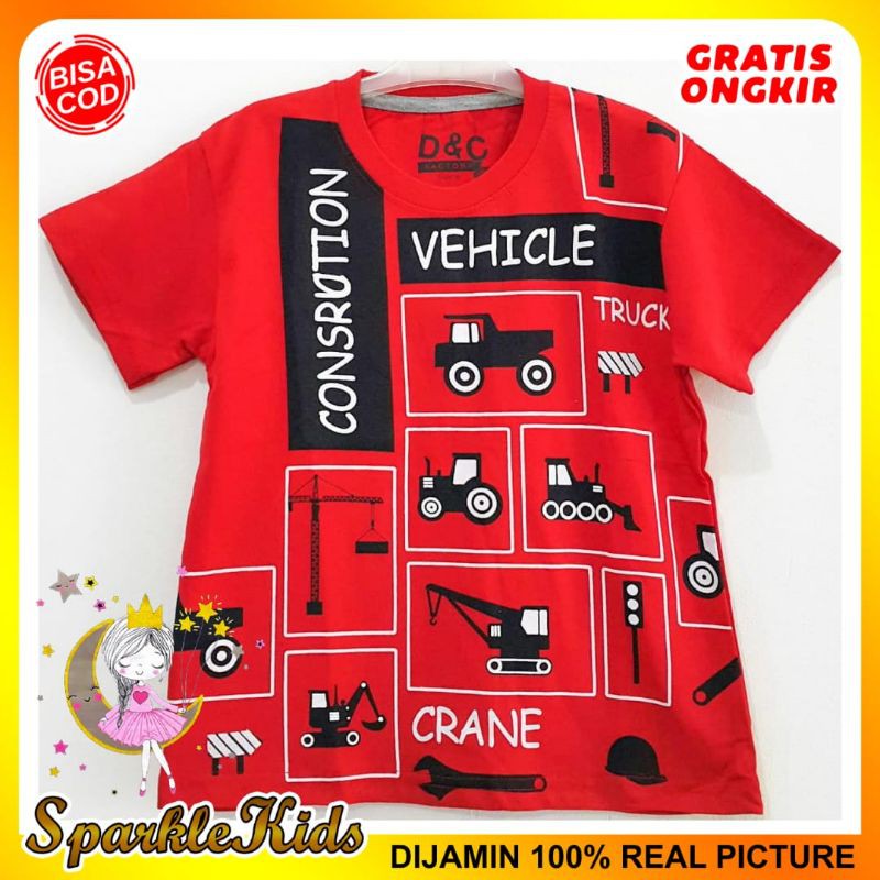 SparkleKids Baju Anak / Kaos Anak Laki-Laki Motif Vehicle Red 1-10 Tahun