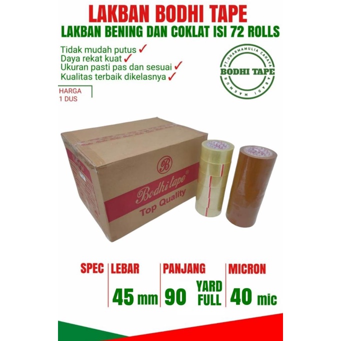 

LAKBAN BENING COKLAT BODHI TAPE 45MM X 90YARD FULL 1 DUS GOJEK/GRAB