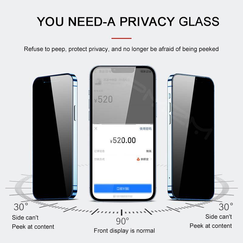 1pc Pelindung Layar Tempered Glass Anti Spy Untuk iPhone 11 12 13 Pro MAX Mini X XS MAX XR SE 2022 6 6s 7 8 Plus SE 2020