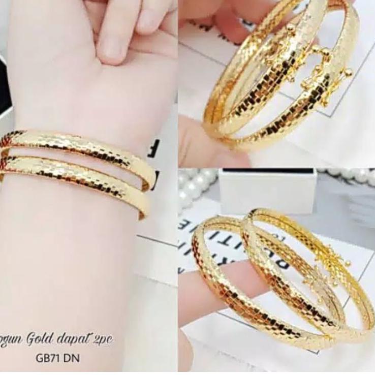 Modern.. gelang tangan wanita ukir kolong 2 pcs gold