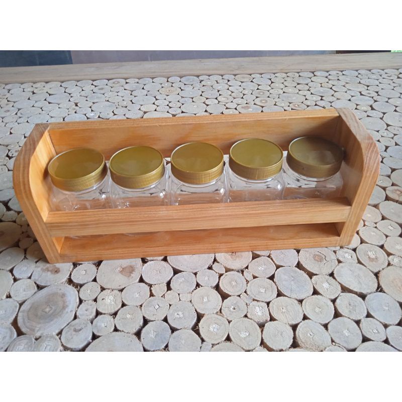 Tempat Bumbu Dapur Kayu Unik Serbaguna Set 5pcs Toples