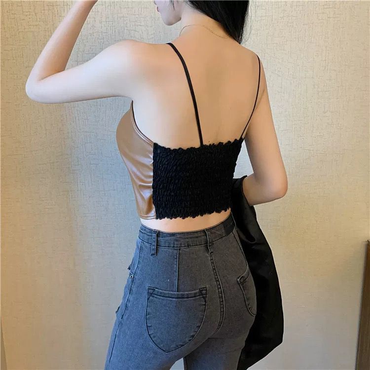 Victoria Tank Top Wanita Bahan Kulit kualitas gaya Korea 1093