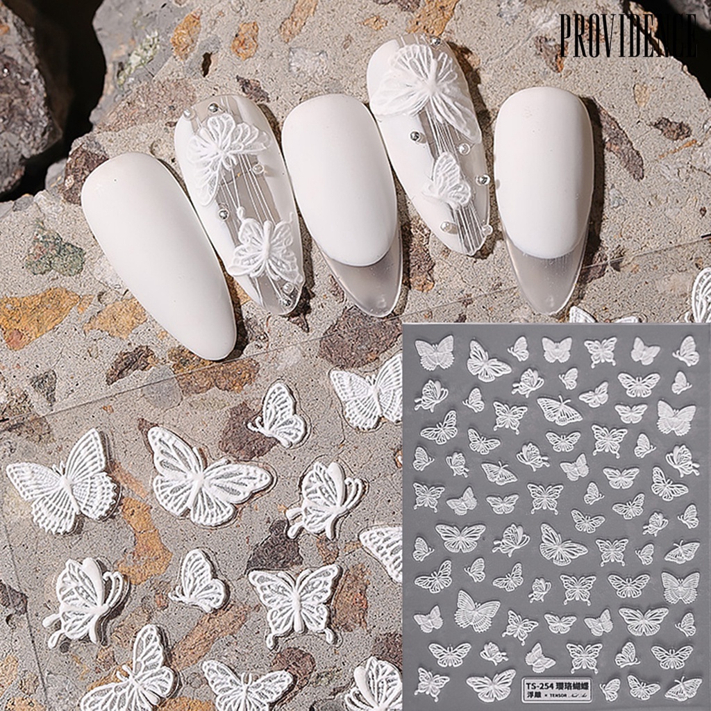 Providence 5D Nail Embossed Sticker Engraved Multiple Shapes Non-Fading White Nail Sticker Rose Feather Design Transfer for Manicure