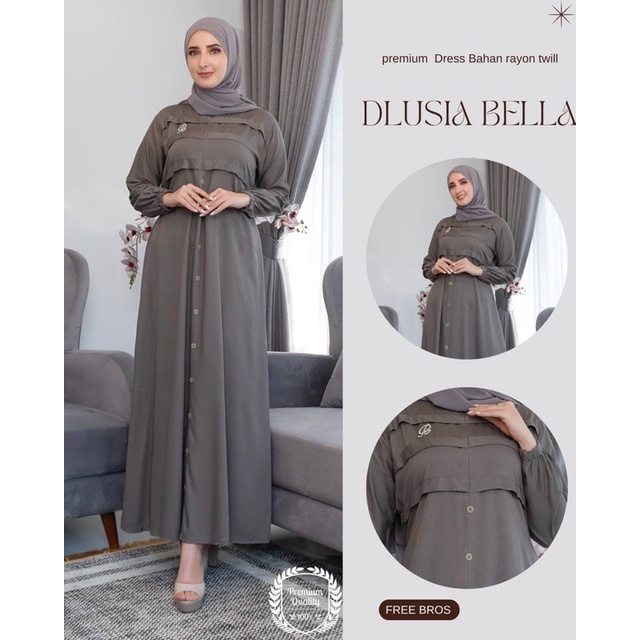 Daster Arab Dlusia BELLA Maxi Dress Premium Gamis Twill Ori Free Bross