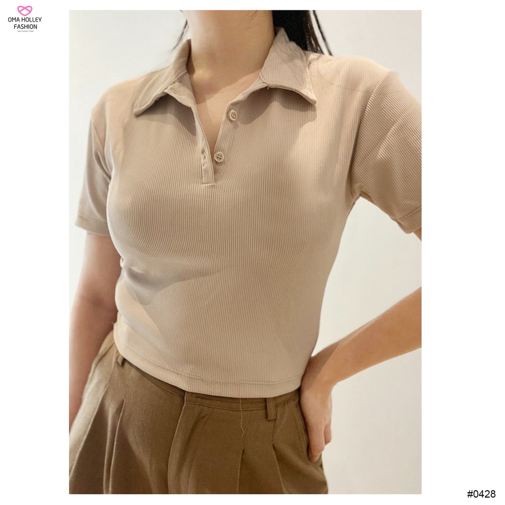 (COD) OH Fashion Syla Polo Crop Tee Lengan Pendek #0428