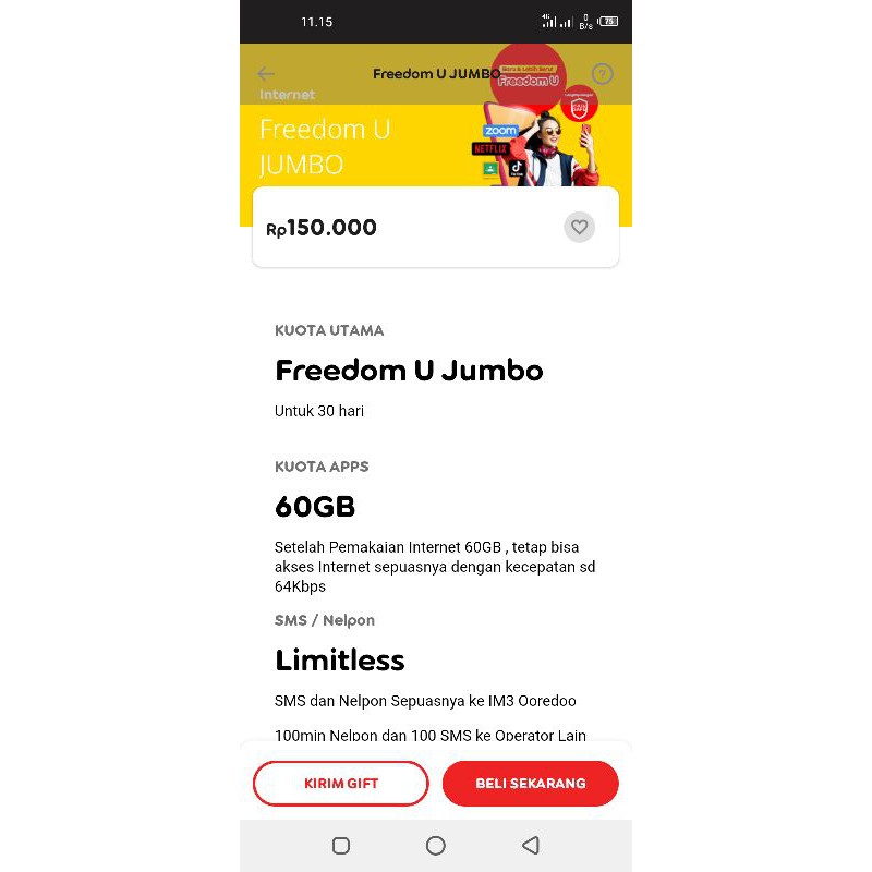 indosat freedom U + 60gb