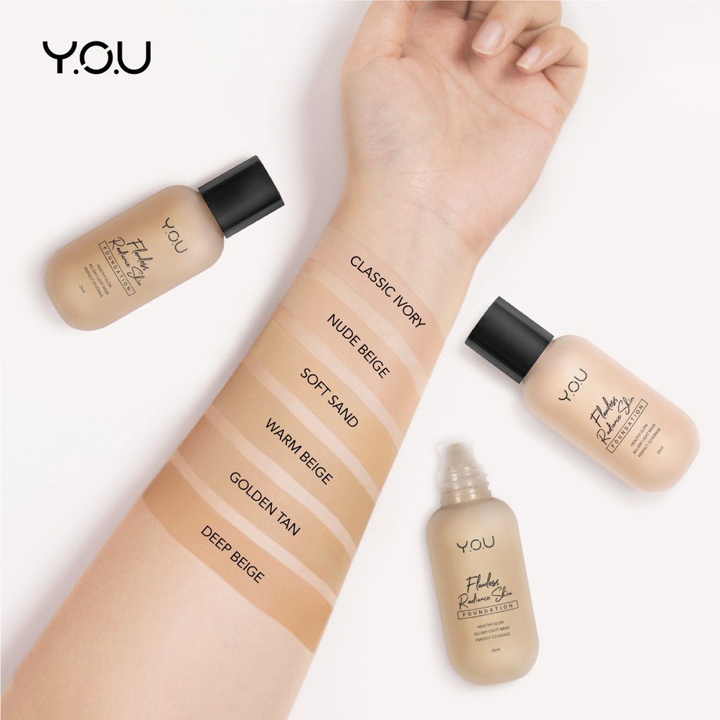 Y.O.U FLAWLESS RADIANCE SKIN FOUNDATION,LOOSE SETTING POWDER,LONG WEAR FOUNDATION DUAL EYEBROWN