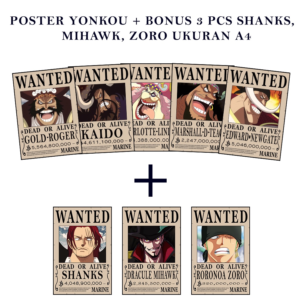Poster Bounty One Piece Yonko Ukura A4 1 set