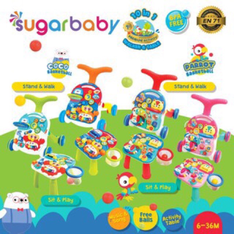 Sugar Baby 5in1 Activity Walker, Ride-On and Scooter/ Push Walker / 10IN1 Premium Activity Walker &amp; Table / Alat Bantu Jalan Bayi