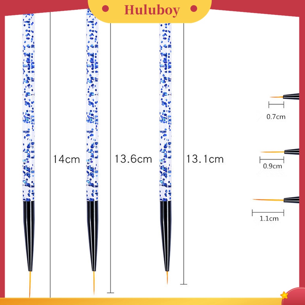 Huluboy Huluboy♡ 3pcs / Set Kuas Lukis Kuku Ultra Tipis Untuk Nail Art / Manicure