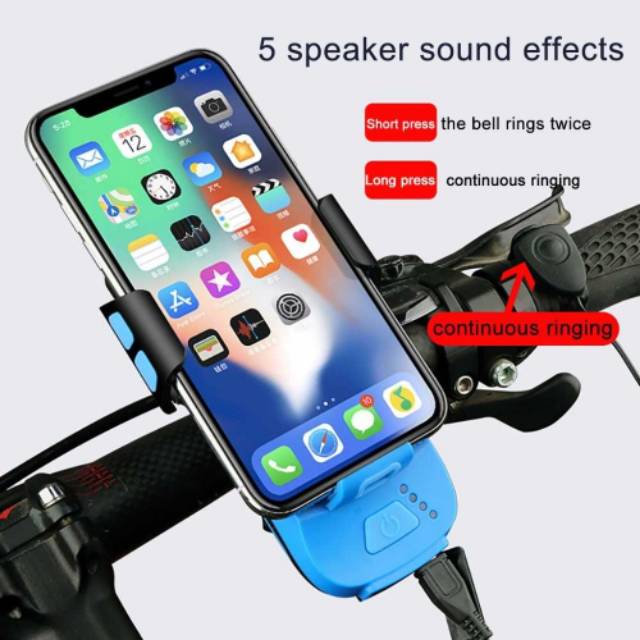 Wubasong Lampu Sepeda Rechargeable Holder Power Bank Klakson