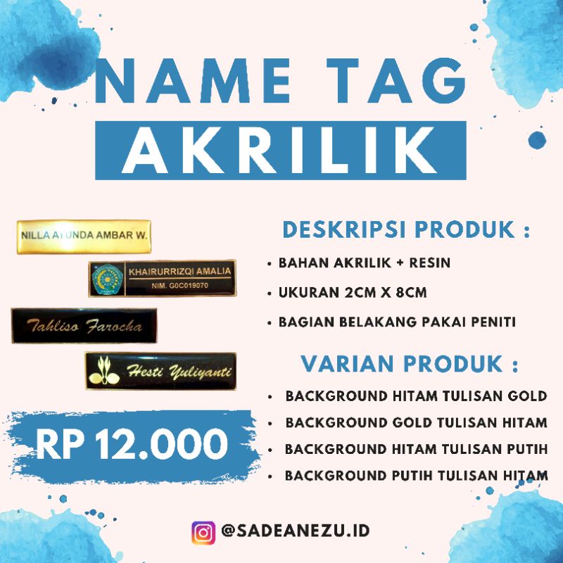 

Name Tag Akrilik Resin Peniti