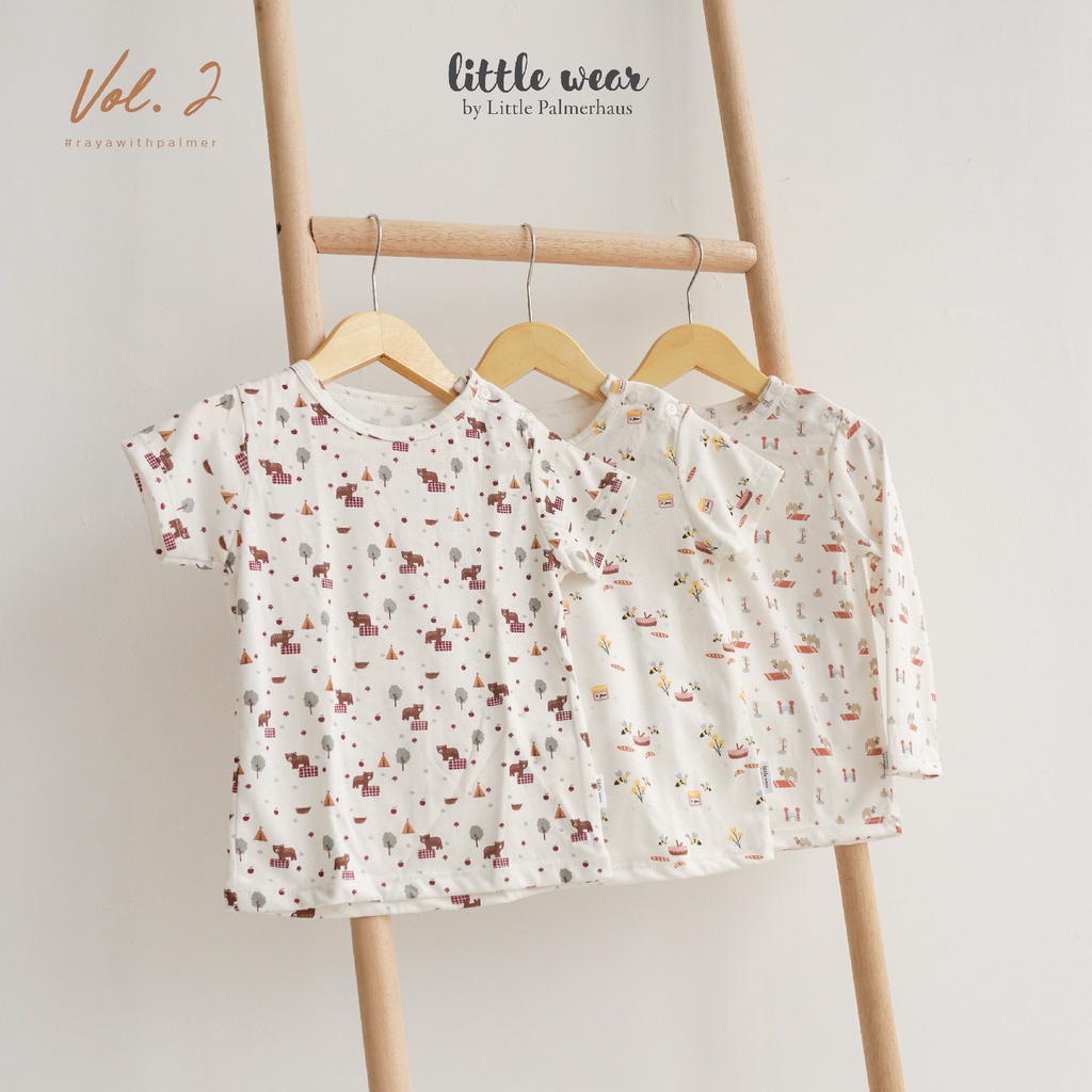 Baju Anak Bayi 1 – 3 Tahun Setelan Pendek Palmerhaus Little Wear Shoulder Button Short Sleeve Desert Camel / Forest Bear / Picnic Garden