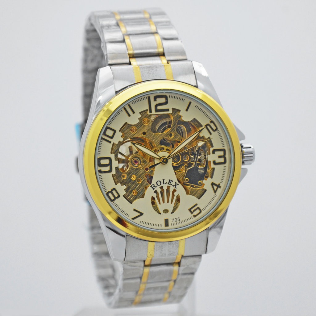 Jam Tangan Rantai Pria automatic/Analog Seri Kombinasi Gold Silver GRATIS KOTAK