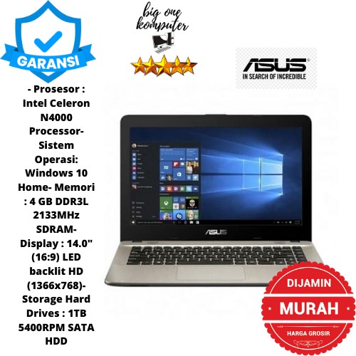 LAPTOP ASUS X441MA-GA011T - N4000|RAM 4GB|HDD 1TB|DVD|14"|W10|BLACK