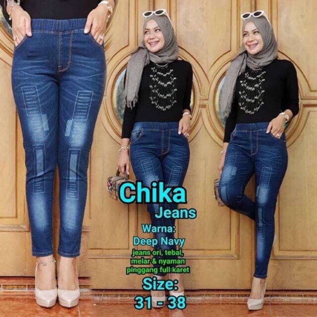 SIZE 28-38!!CHIKA JEGGING JEANS APLIKASI SABLON