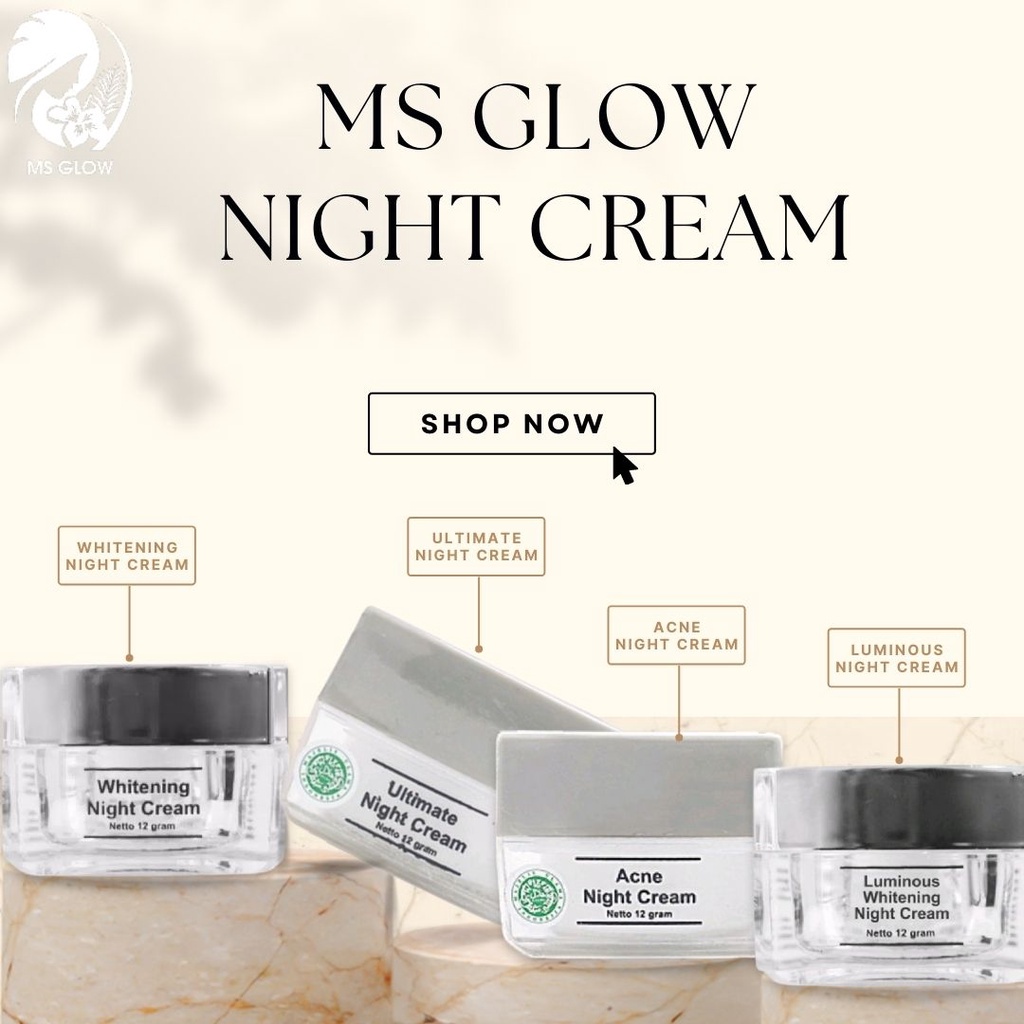 MS GLOW Night Cream Whitening Acne Luminous Ultimate White Cell Dna 12gr