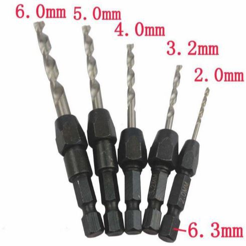 Quick Change Drill Bit Set Hex Shank Metric 2mm to 6mm (5pcs)