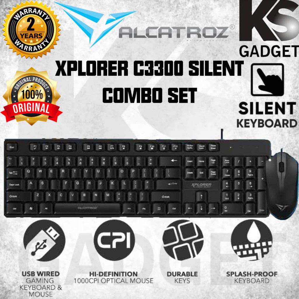 Keyboard &amp; Mouse Combo Xplorer C3300 Alcatroz Silent Wired Resmi Original