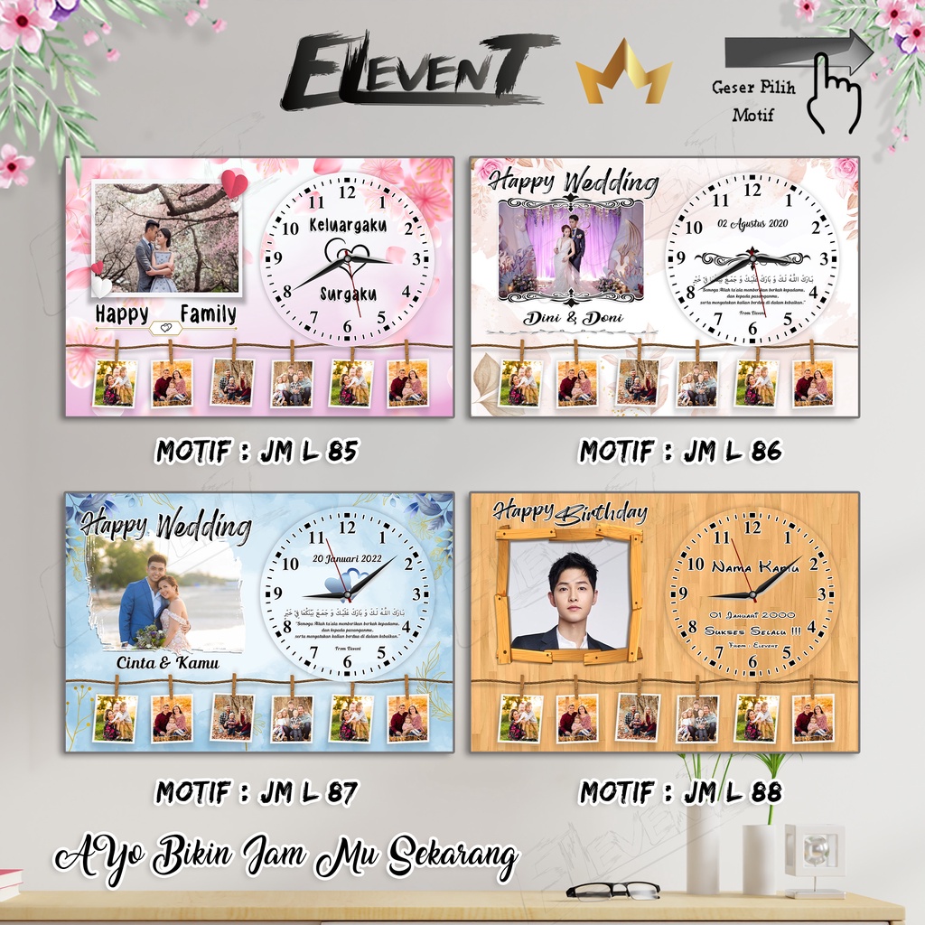 Hadiah Pernikahan Jam Dinding Custom Foto Unik Elegant Lucu Hadiah Ultah biografi anak Kado Happy Wedding UlangTahun Wisuda Nikah Biodata Bayi Birthday Sahabat Bingkai Photo MDF Gift Engagement Keluarga Anniversary Barakallah Fii umrik Graduation Murah-10