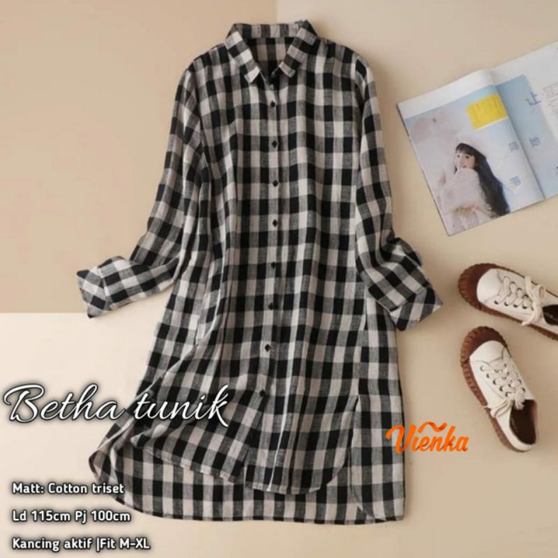 Betha tunik katun kotak kotak LD 115 xxl jumbo